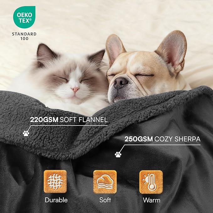 Luciphia Waterproof Pet Blankets, Liquid Pee Proof Dog Blanket for Sofa Bed Couch, Reversible Sherpa Fleece Furniture Protector Cover for Small Medium Large Dogs Cats, Black King Size（100" x 85"）