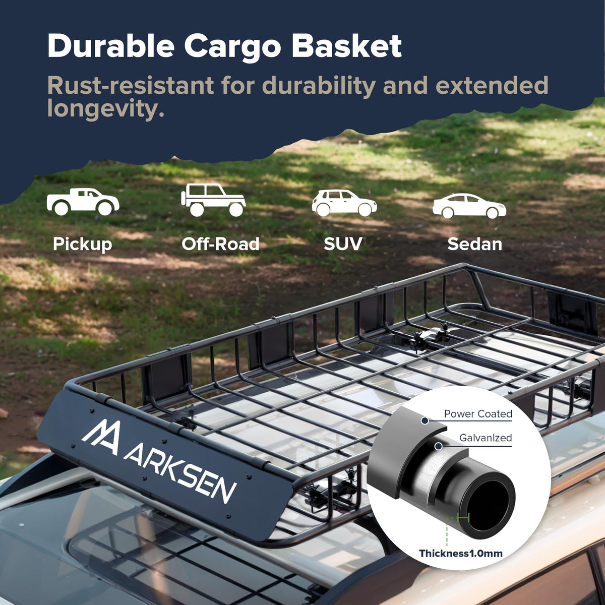 ARKSEN 64" x 34" x 6" Roof Rack Cargo Basket with Extension, 150 LBS Universal Heavy Duty Steel Rooftop Carrier for SUV, Truck, RV, Pickup