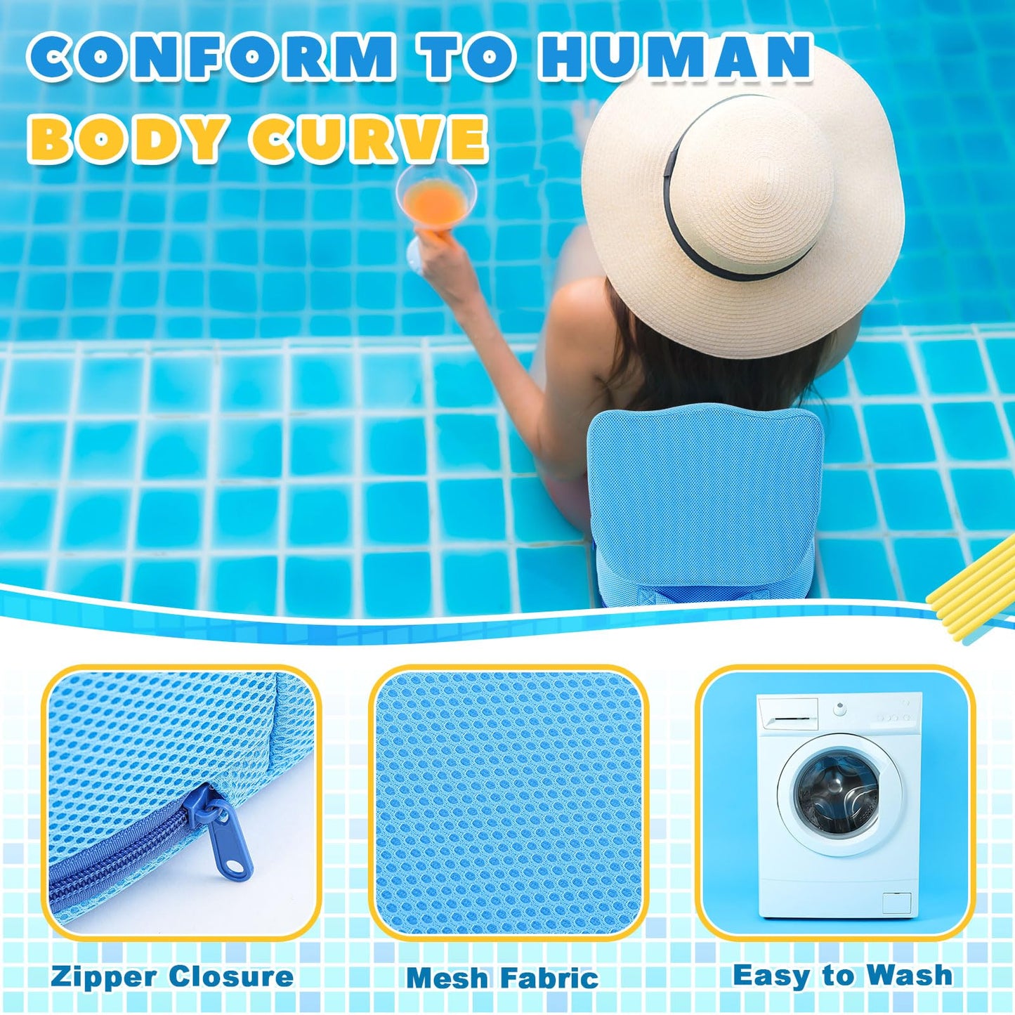 Yerliker 1 Pcs Foldable Hot Tub Booster Seat for Adults, Adjustable 2 Heights up to 6.3", Weighted Booster Seat 3D Air Mesh Hot Tub Accessories Quick Dry Micro Dot Non Slip for Spa Bathtub Pool