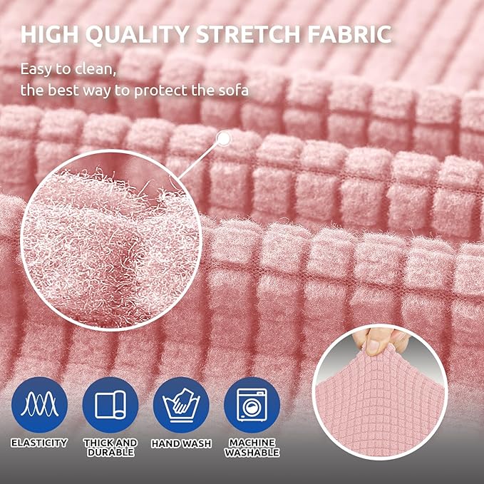 KEKUOU Stretch Loveseat Sofa Cover Slipcover,Couch Covers for 2 Cushion Couch Sofa (55"-78") Furniture Protector Sofa with Elastic Bottom for Kids,Dog. Jacquard Small Checked (Medium,Dusty Pink)