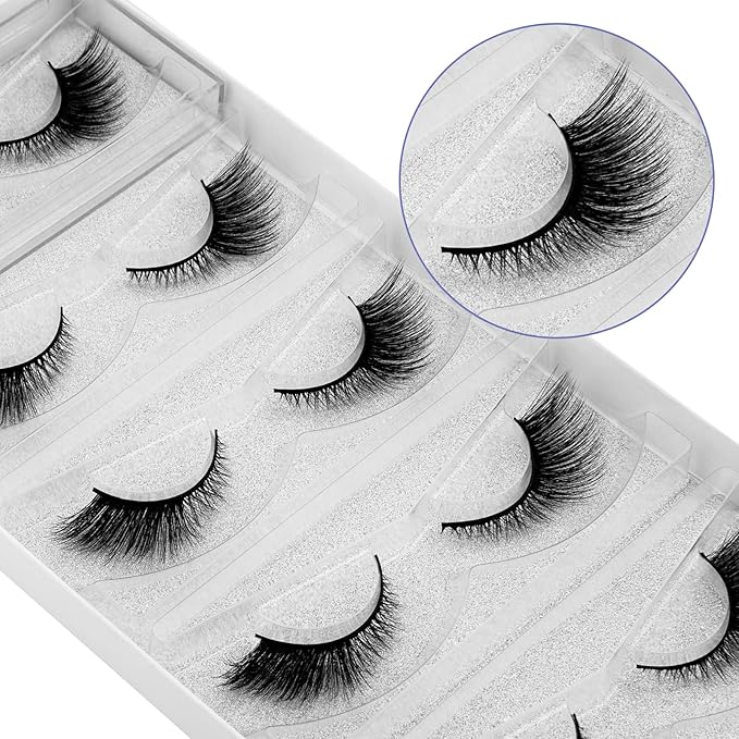 DYSILK Eyelashes Mink Lashes - False Eyelashes Fake Lashes 5 Pairs 6D Lashes Cat Eye Fake Eyelashes Strip Lashes Reusable Faux Mink Eyelashes Lash Extension Kit | Angel 4mm-17mm