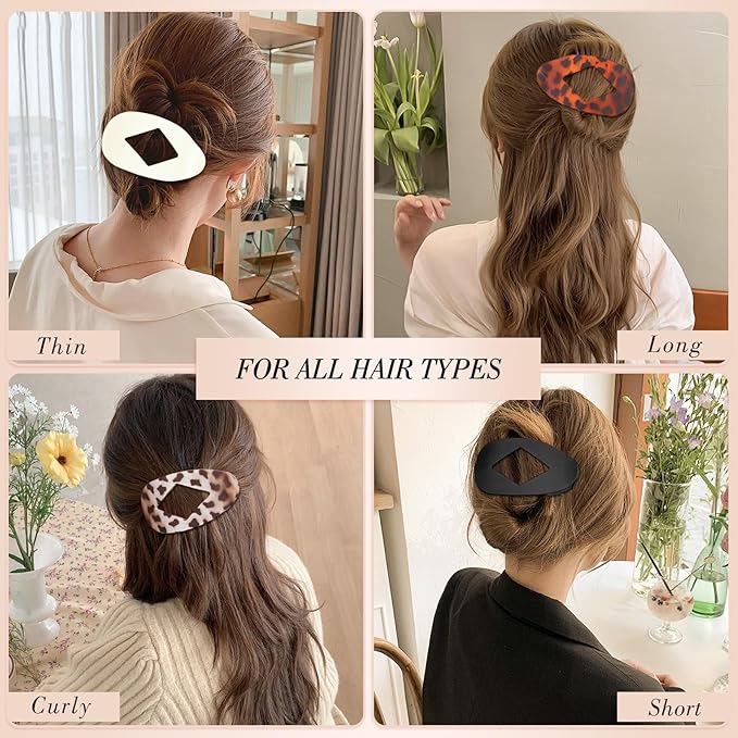 Obeoby 8 PCS Flat Claw Clips for Women, Strong Hold French Flat Hair Clips for Thick Thin Hair Barrettes Accessories Round Large Medium