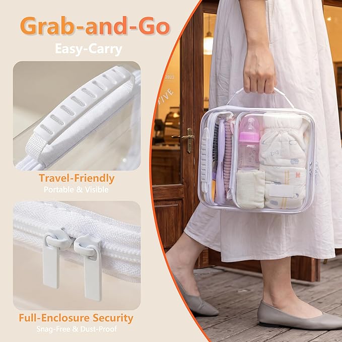 3PCS Travel Essentials for Toiletries with Handles, 1.2MM Thick Clear Hard Shell Zipper Case, Durable Makeup Bag for Cosmetics, Puzzles and Snacks, Clear Travel Bag for Diaper Bag Organizer