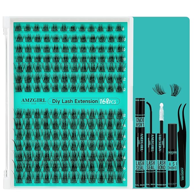Lash Extension Kit,168Pcs DIY Eyelash Clusters with Bond and Seal Glue Waterproof,Eyelashes Remover for Cluster Extensions for Beginner,Lashes Applicator Tool(Medusa,D-Mix8-16mm Kit)