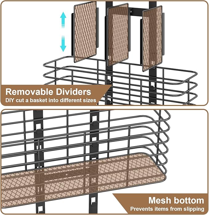 Yuyetuyo 7-Tier Over The Door Organizer, Shower Caddy Hanging &Wall Mounted Hair Tool Organizer/Hair Dryer Holder Adjustable, Behind Door Storage for Bathroom Bedroom Closet Cabinet Pantry Kitchen