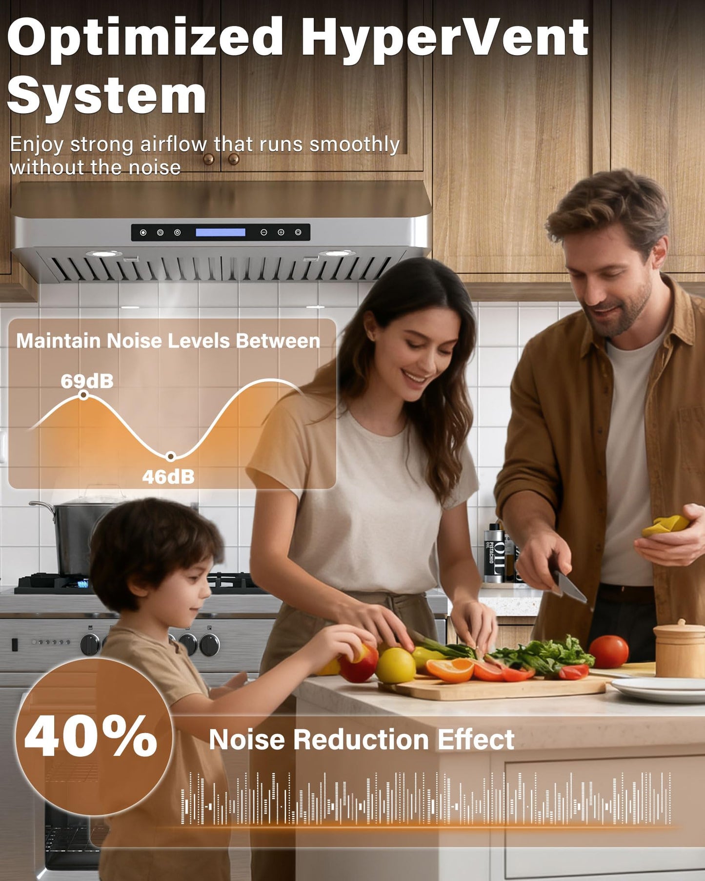 FlyPine 30 inch Stainless Steel Under Cabinet Range Hood - 900 CFM, Ultra-Quiet 4-Speed Vent, Touch/Remote Control LCD, LED Lights, External Venting