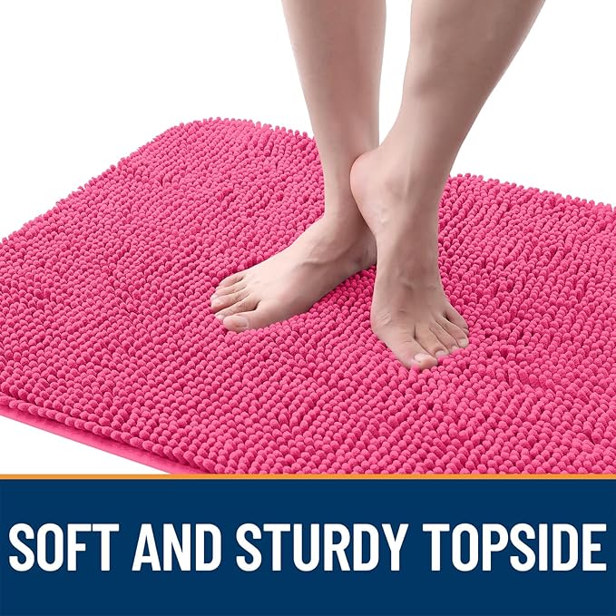 OLANLY Dog Door Mat for Muddy Paws 45x27, Absorbs Moisture and Dirt, Absorbent Non-Slip Washable Doormat, Quick Dry Chenille Mud Mat for Dogs, Entry Indoor Entryway Carpet for Inside Floor, Hot Pink