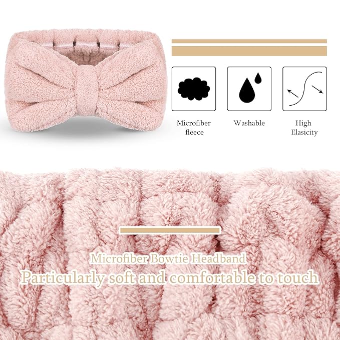 3 Pieces Makeup Headband with Bow Spa Headband for Washing Face Makeup Shower Microfiber Skin Care Hair Band and for Christmas Women Gift