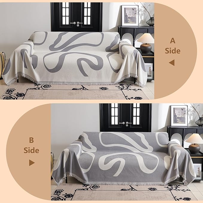 MYSKY HOME Boho Couch Cover Super Soft Couch Covers for 2-3 Cushion Couch Sofa, Modern Grey Jacquard Sofa Slipcover Loveseat Futon Cover, Couch Covers for Sectional Sofa, 71" x 134", Grey Curve