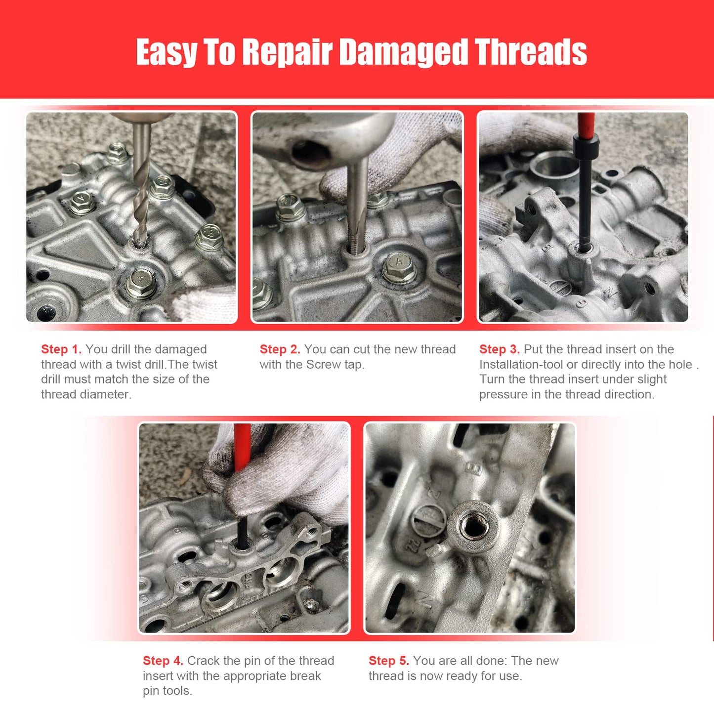 BILITOOLS 7/16-14 inch Thread Repair Kit, HSS Drill Helicoil Repair Kit SAE