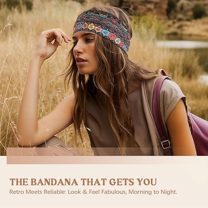 Awumbuk Wide Headbands for Women Knotted No Slip Head Bands Soft Turban Headband Hair Accessories Boho African Solid Color Head Wraps for Women Yoga Workout Pack of 6