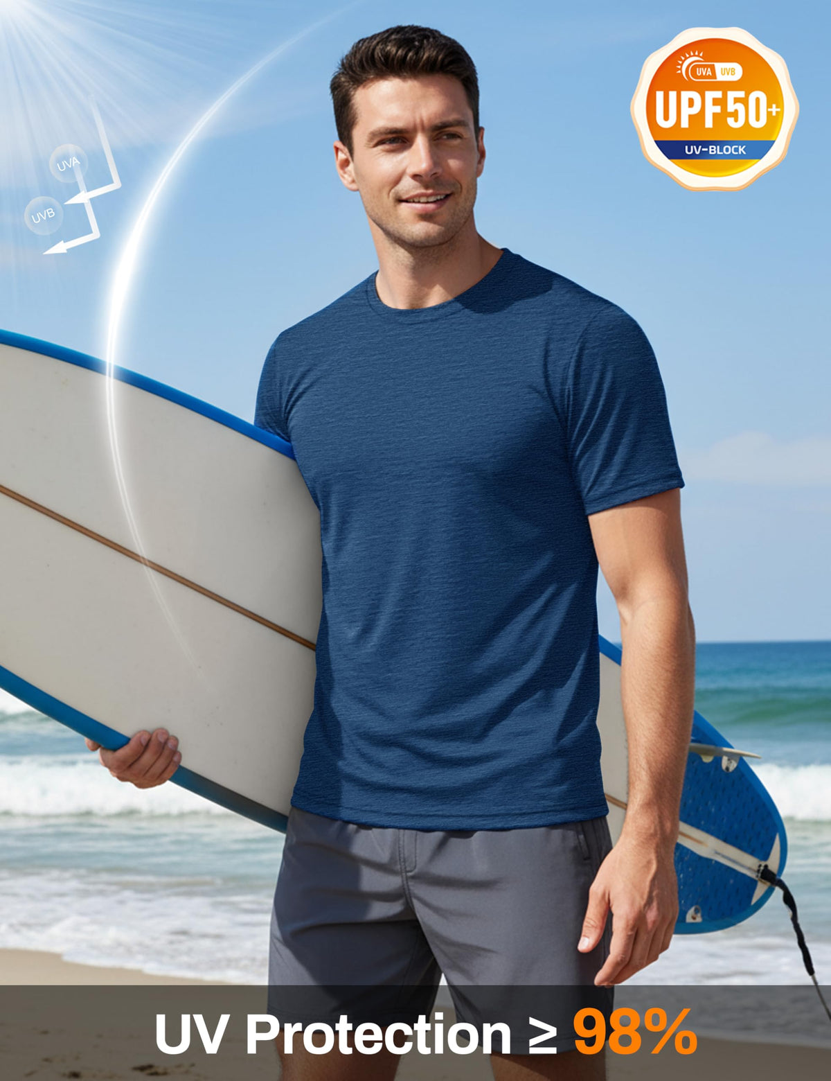 MAGCOMSEN Men's Short Sleeve Athletic Shirts Dry Fit Workout Tshirts UPF 50+ Moisture Wicking Tees for Running Swim Dark Blue L
