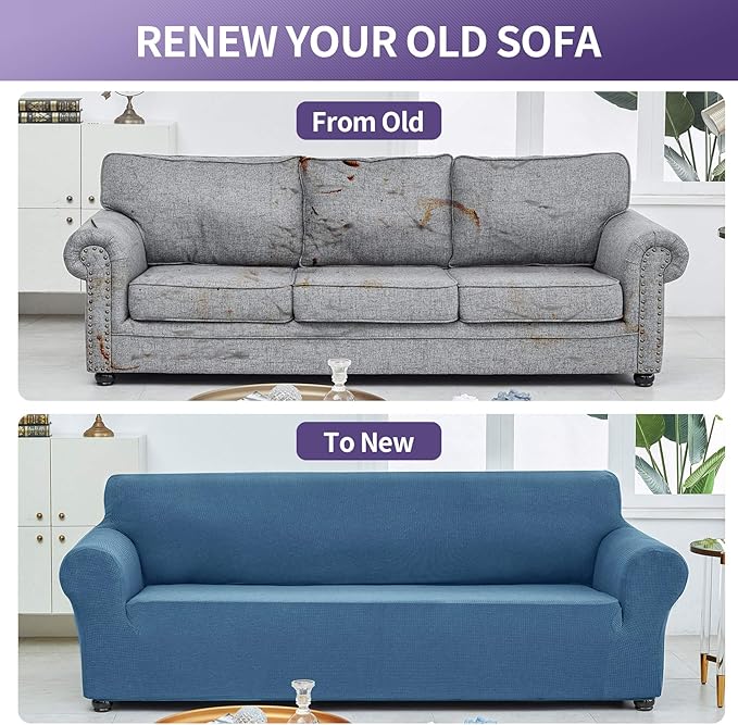 Joccun Stretch Couch Cover Slipcovers, 1-Piece Sofa Covers for 3 Cushion Couch Spandex Jacquard Washable Furniture Protector Cover for Living Room,Kids,Pets(Sofa,Niagara)