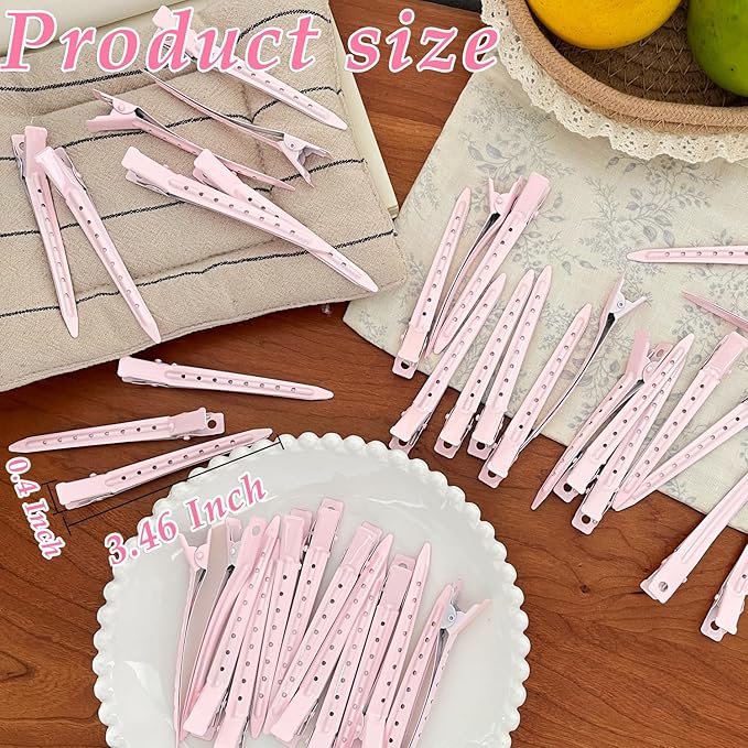 40 PCS 3.5 Inch Pink Duck Billed Clips,Metal Alligator Curl Hair Clips with Holes for Styling, Coloring, Thick Hair Rollers, Salon Use,Alligator Clips for Women for Thick Hair & Thin Hair,Pink