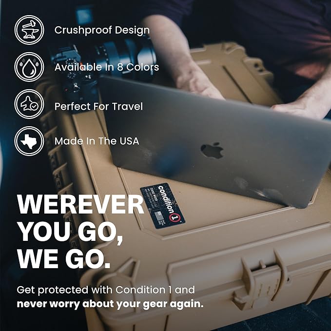 Condition 1 25" Large Waterproof Hard Case Model 839 with Foam, Portable Protective Storage Box for Travel, Hunting, Military, Tactical, Made in USA, 24.50"x 19.46"x8.41" Red