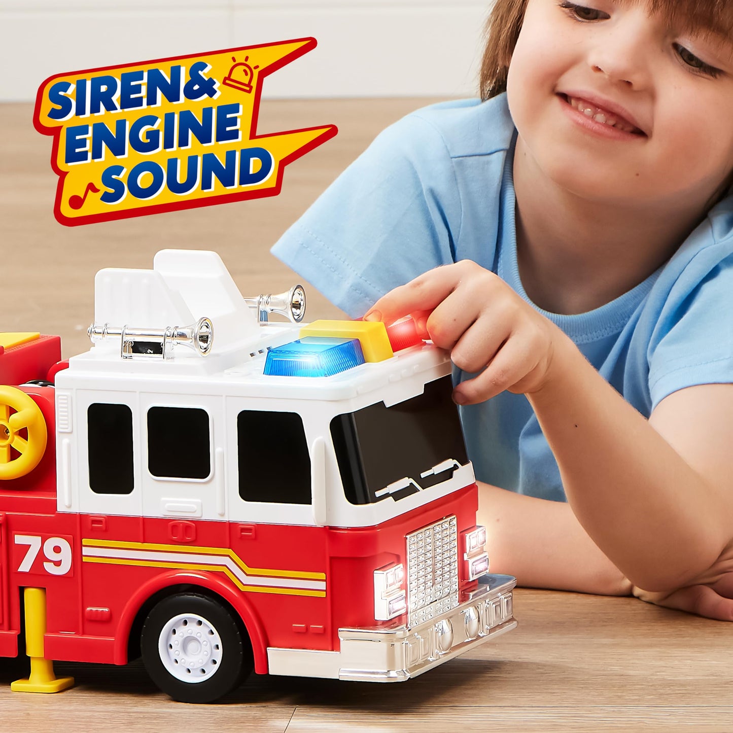 JOYIN Extra Large Toddler Fire Truck Toys for Boys with 33-inch Ladder, Lights & Sprinkler Pump, Big Emergency Vehicle, Kids Toys for Age 3, 4, 5, 6, 7, Christmas Birthday Gift for Grandkids
