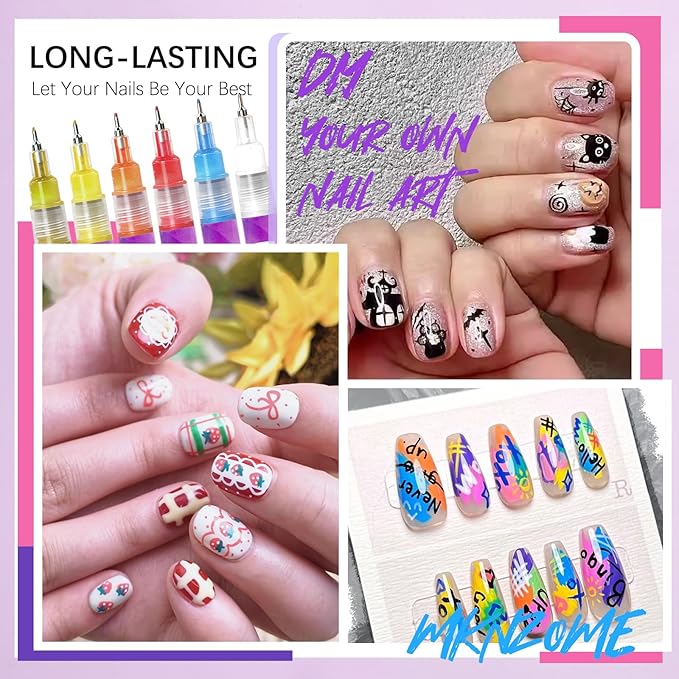 12 Color Nail Art Pens, 2026 Upgrade 0.5 MM Nail Polish Pens Drawing Painting Point Liner Acrylic Painted Pen Kit, DIY Nails Art Design Manicure Tools Christmas Gifts (2 Set)