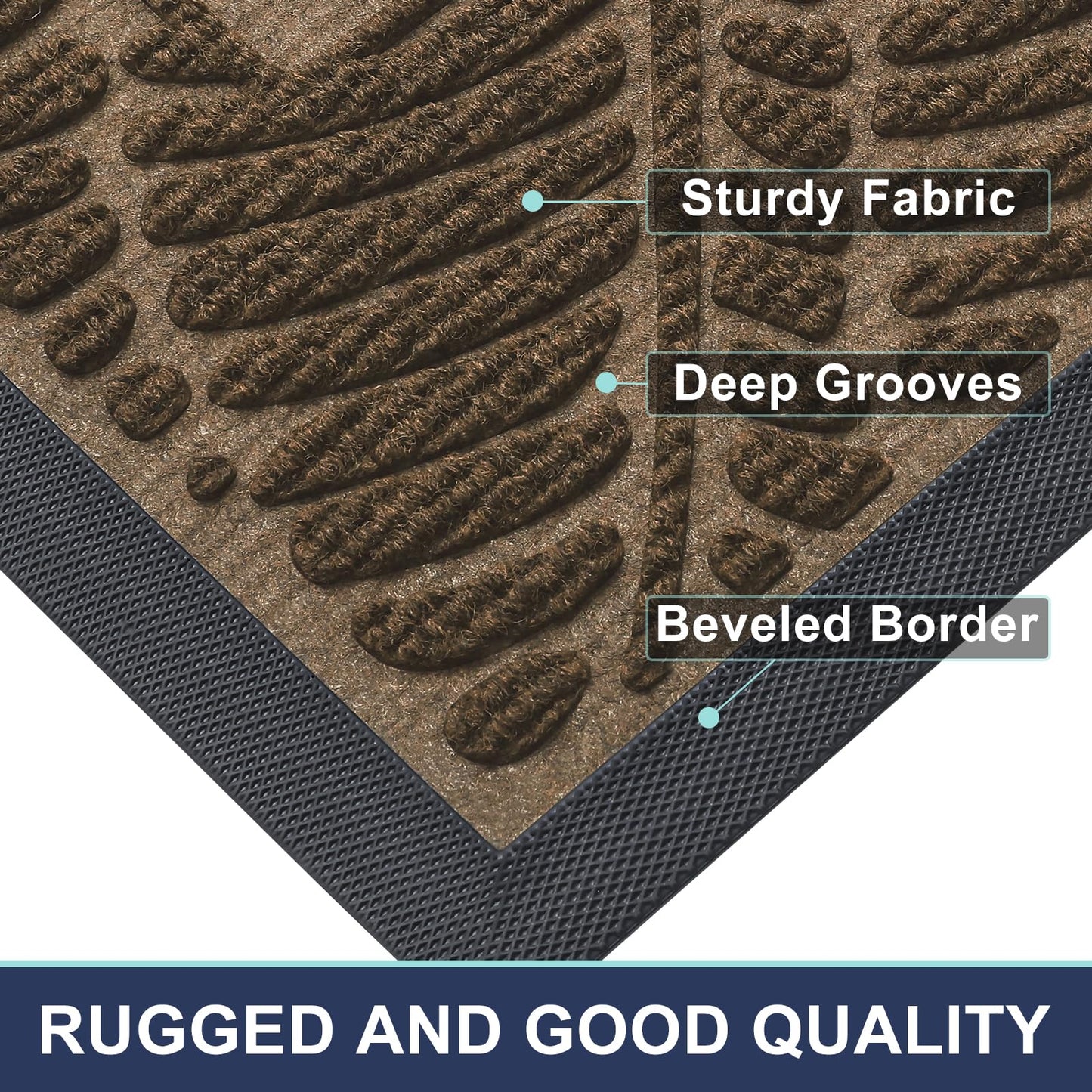 Smiry Welcome Mat Indoor Outdoor, All-Season Waterproof Front Door Mat, Sturdy Natural Rubber Doormat, Non-Slip, Easy Clean, Low Profile Dirt Trapper for Porch Patio Entrance, 59x34, Brown
