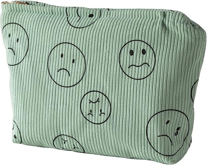 Cosmetic Bags for Women - Corduroy Cosmetic Bag Aesthetic Women Handbags Purses Smile Dots Makeup Organizer Storage Makeup Bag Girls Case Bags (Double Purple Green)