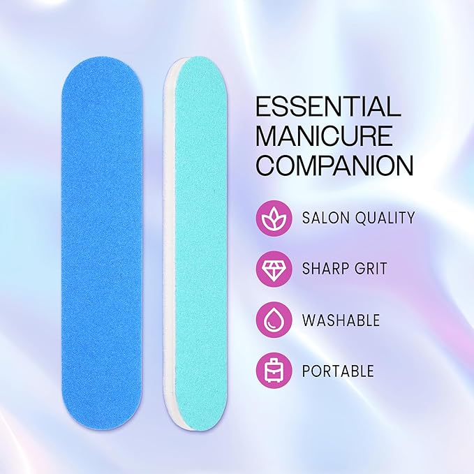 25PCS Mini Size PANA Professional Double Sided Nail Files - Blue, 100/180 Grit - Emery Board Nail Buffering File Manicure Pedicure Nail Polisher Washable