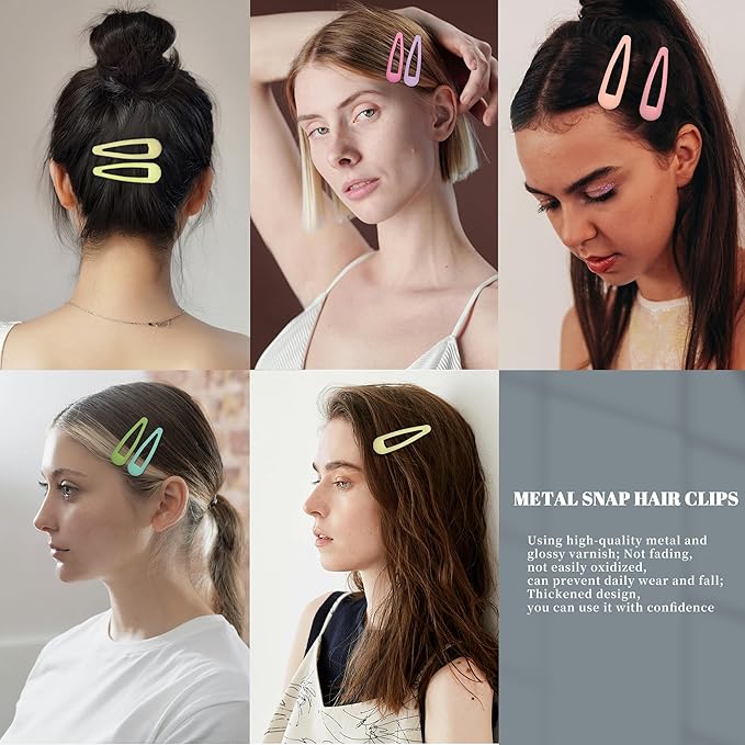 Small Hair Barrettes For Women No Slip Metal Snap Clips For Thin And Fine Hair,Matte Yellow Pink Blue Green Purple,20 PCS,1.97 x 0.5 Inch.