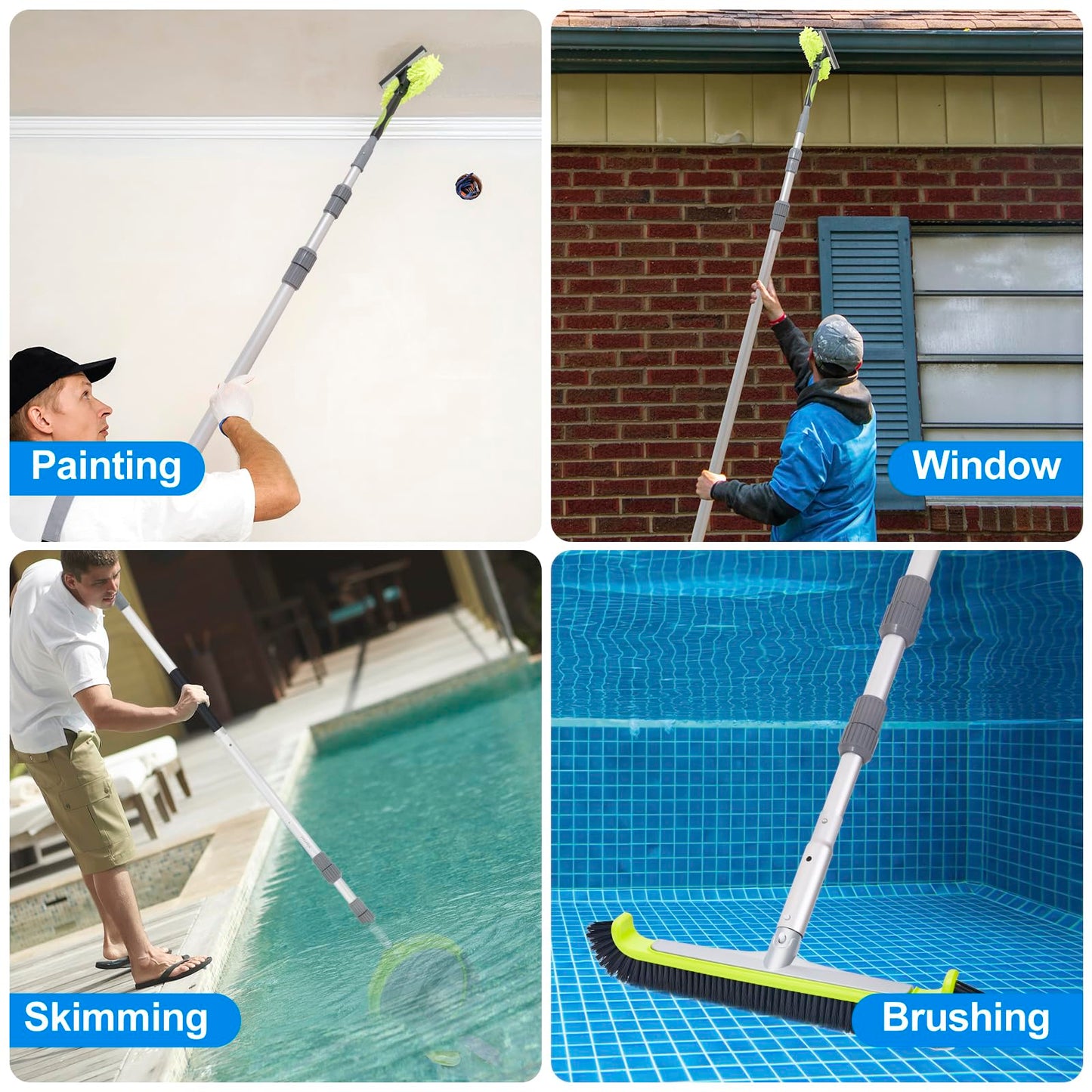 Sepetrel Pool Pole-Upgraded Professional 12 Foot Telescoping Swimming Pool Pole with Threaded Tips,Adjustable Telescopic Poles,for Skimmer Net,Brush,Vacuum Head