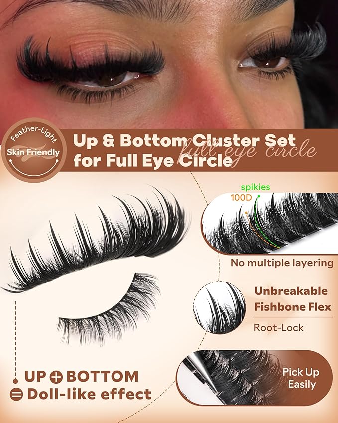 Volume Manga Lash Clusters With Spikes Wispy Cluster Eyelash Extensions Fluffy Anime Eyelashes Clusters with Bottom Lashes Clusters Fairy Individual Lash Extension (D Curve 12-18mm 213 pieces)