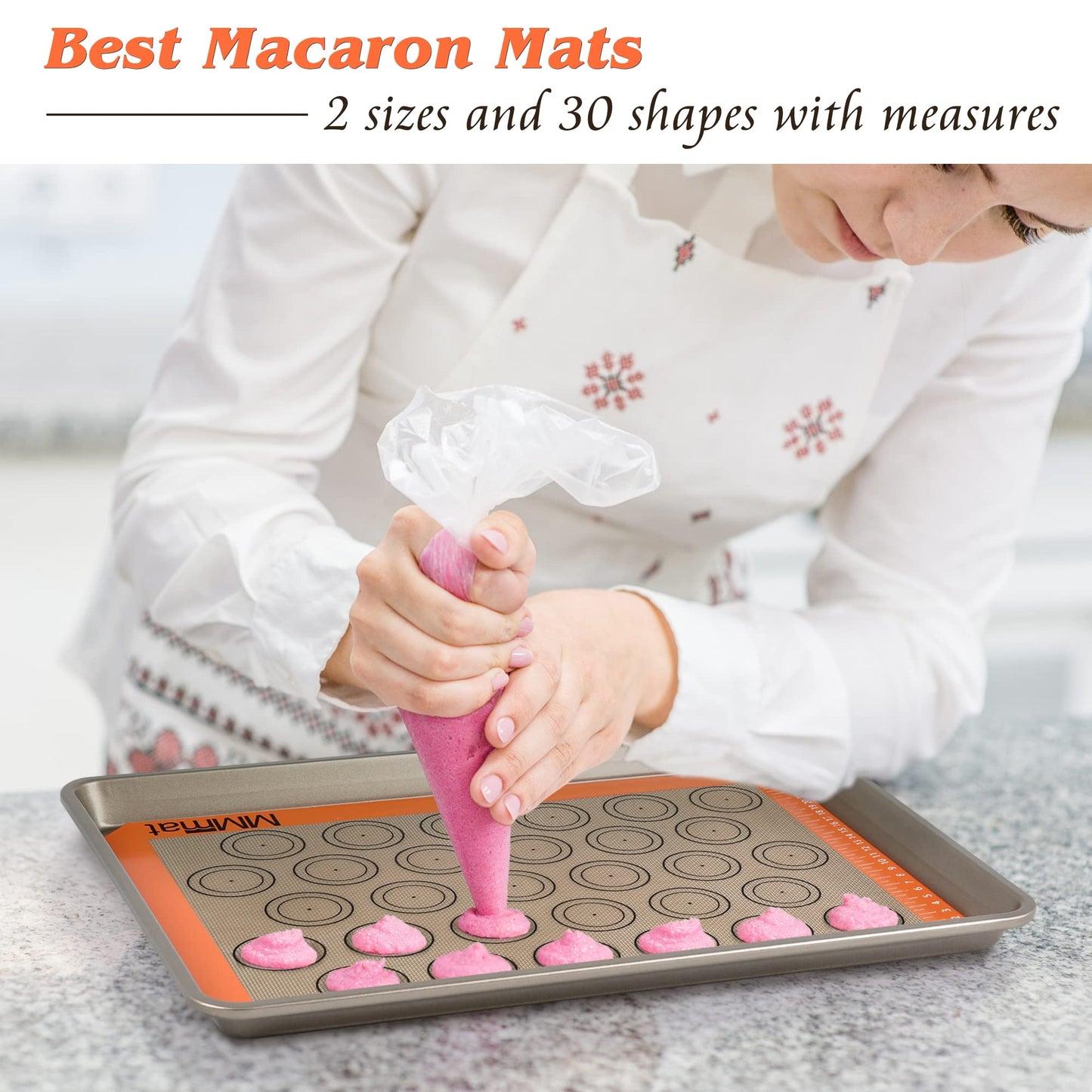 MMmat Silicone Baking Mat - Best German Silicone - Non Slip Silicone Baking Sheet, Non Stick Reusable Silicone Mats For Baking, Oven Liner, Counter Mat, 2 Half Sheets Macaron Baking Mats