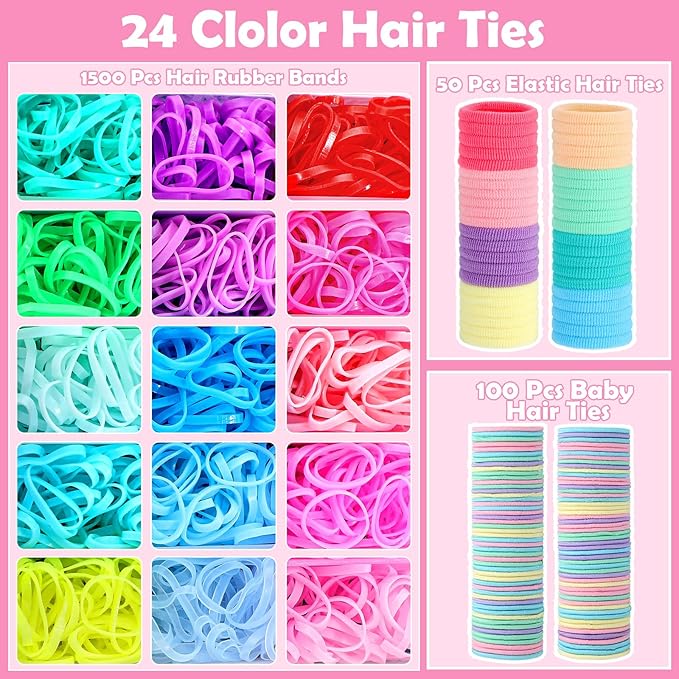 Hair Accessories for Girls, 1695 Pcs Toddler Hair Ties Elastic Hair Ties with Hair Clips Hair Tail Tools, Girls Hair Accessories for Baby Toddlers Kids
