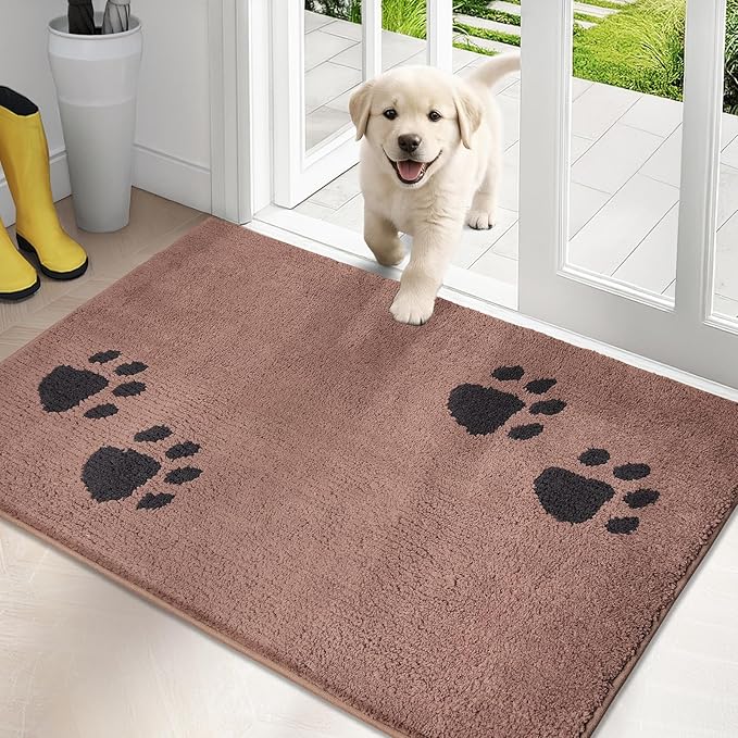 PURRUGS Dirt Trapping Door Mat 24" x 35.5", Non-Skid/Slip Machine Washable Microfiber Entrance Rug, Shoes Scraper, Dog Doormat, Super Absorbent Floor Mat for Muddy Wet Shoes and Paws, Light Brown