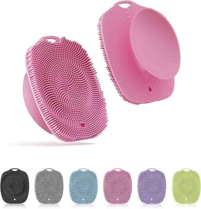 Soft Silicone Body Scrubber, Gentle Like a Hand Exfoliating Your Skin and Build Up Lather Easily, Back Large Suction Cup Easy to Store, Long-Lasting & Deep Clean (Pink)