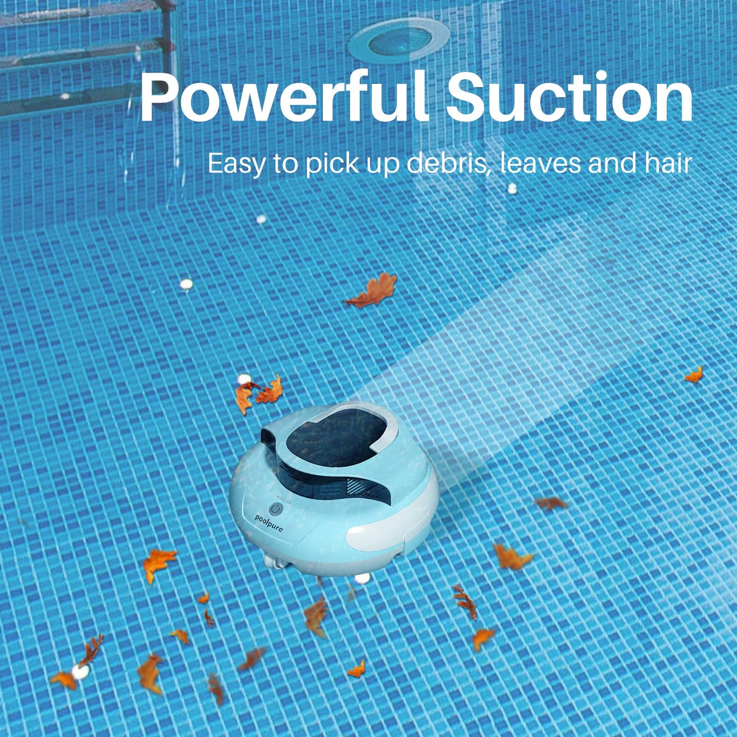 POOLPURE Cordless Robotic Pool Cleaner - Dual 30W Motors, 100Min Runtime, for Above & In-Ground Pools Up to 1000 Sq.Ft, Auto-Parking, Advanced Waterproof Technology (Blue)