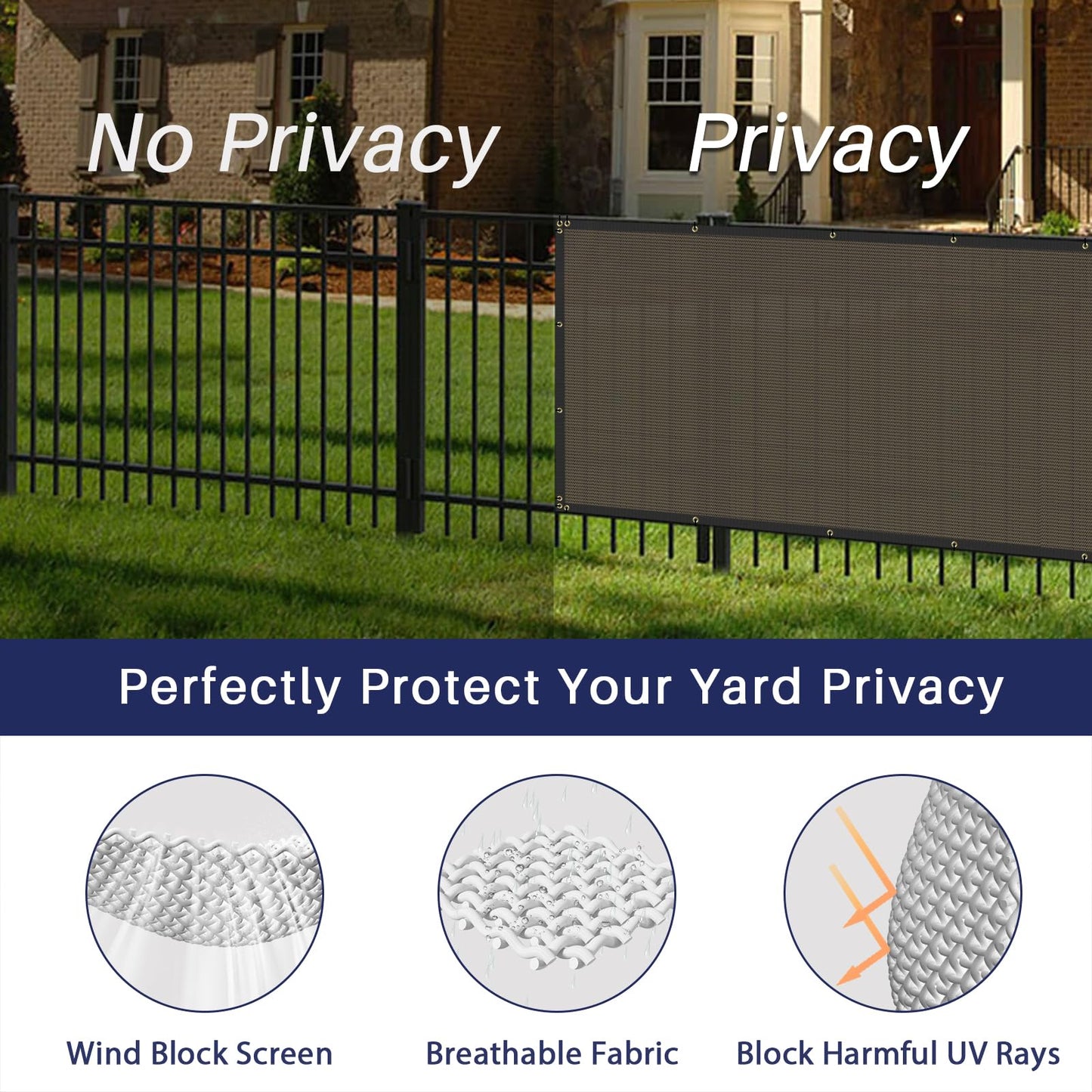 Windscreen4less 4' x 251' Privacy Fence Screen Heavy Duty Windscreen Fencing Mesh Fabric Shade Net Cover with Brass Grommtes for Outdoor Wall Garden Yard Pool Deck Brown