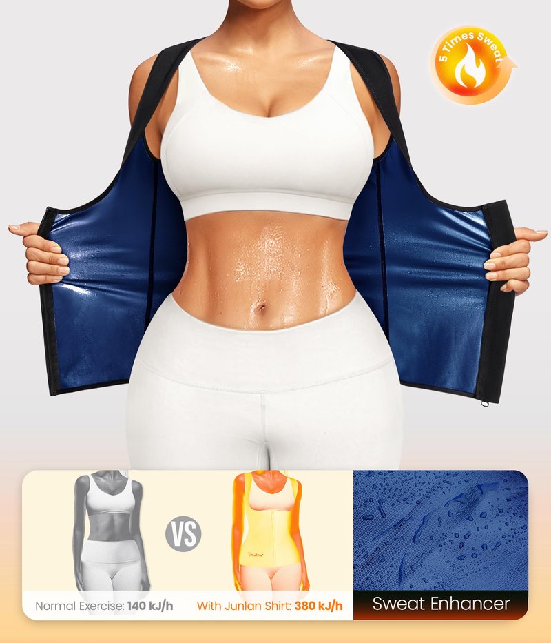 Junlan Sauna Suit for Women Waist Trainer Vest for Women Sweat Tank Top Shaper for Women with Zipper (Blue, 4X-Large)