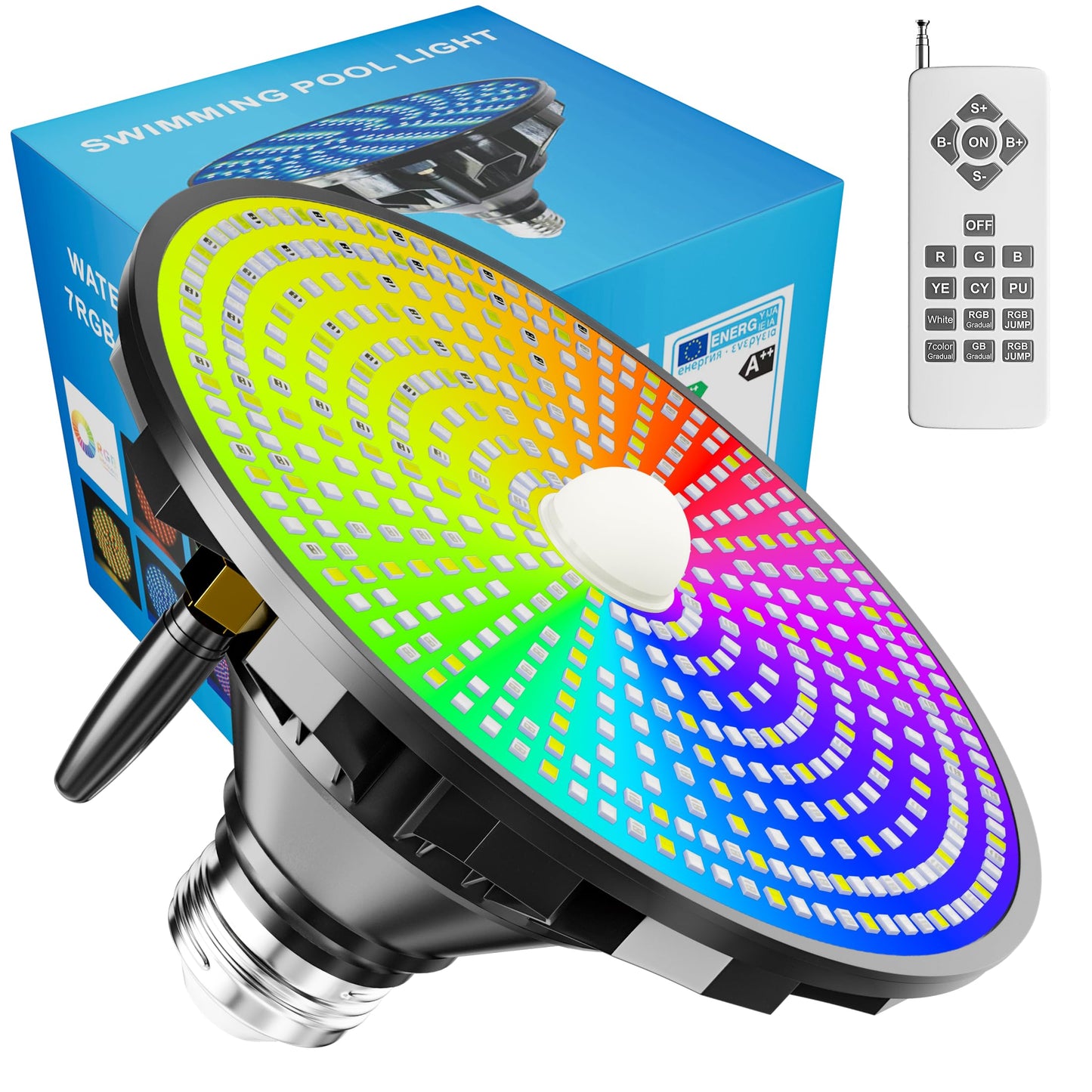 Upgraded LED Pool Light Bulb for Inground Pool, 70W RGBW Color Changing Swimming Pool Lights for Above Ground Pool with Enhanced Remote, E26 Base Pool Led lights Inground, Dimmable, Black/Blue