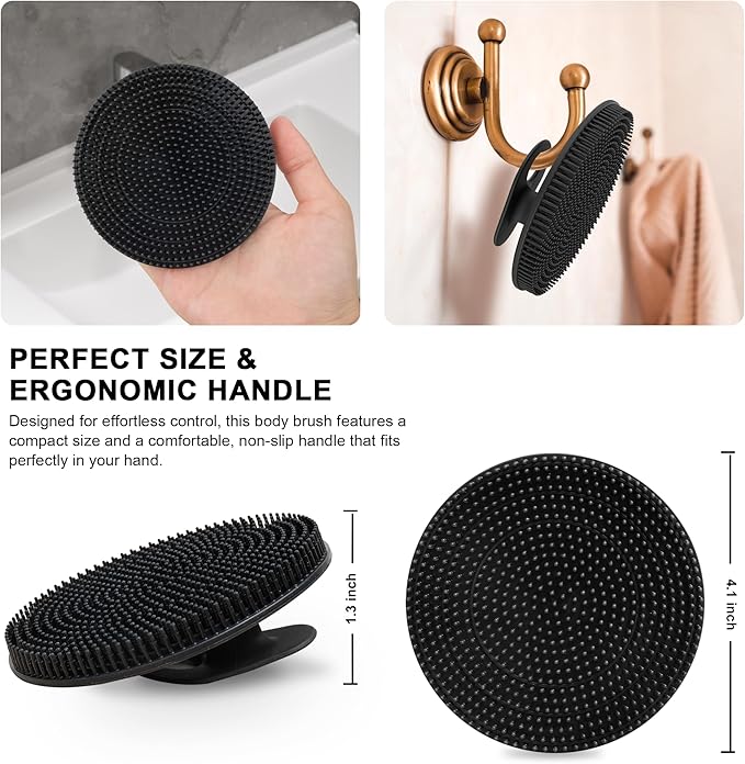 INNERNEED Food Grade Silicone Body Scrubber Gentle Exfoliating Brush for Women Men Deep Clean for All Skin Types, More Hygienic and Well Lather (Black+Dark Blue)