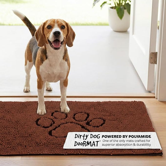 Dog Gone Smart Dirty Dog Doormat - Fast Drying Rug with Super Gripper Backing for Clean Floors - Super Absorbent and Machine Washable Mat for Muddy Paws - Brown