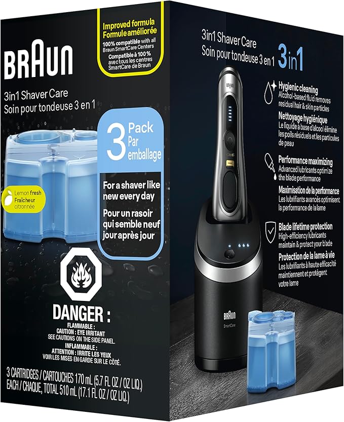 Braun Clean & Renew Refill Cartridges CCR, Replacement Shaver Cleaner Liquid Solution for Clean&Charge System, Pack of 3