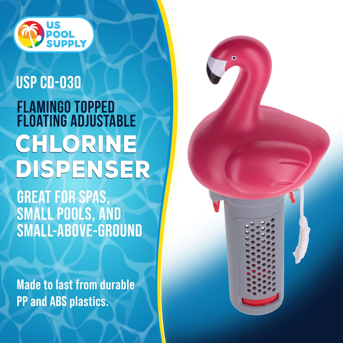 U.S. Pool Supply Flamingo Floating Spa, Hot Tub & Small Pool Chlorine and Bromine Dispenser - Holds 1" Tablets, 6 Flow Level Control Settings - Fun Pink Animal Floater, Adjustable Balanced Delivery