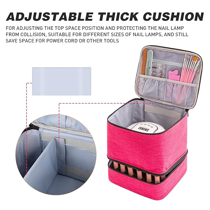 Travel Nail Polish Organizer, Holds 30 Bottles (15ml), Double-layer Nail Polish Carrying Case, Large Capacity Portable Storage Bag for Nail Varnish and Manicure Set