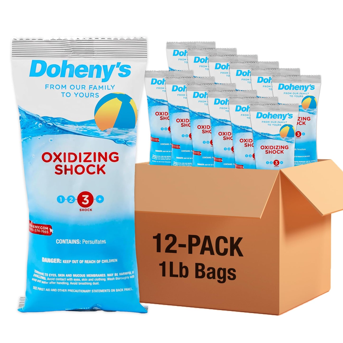 Doheny's Chlorine-Free Oxidizing Shock | Fast-Dissolving | Removes Chloramines & Boosts Free Chlorine | Safe to Swim 15 Minutes After Application | 12 x 1lb Bags (12lb Total)