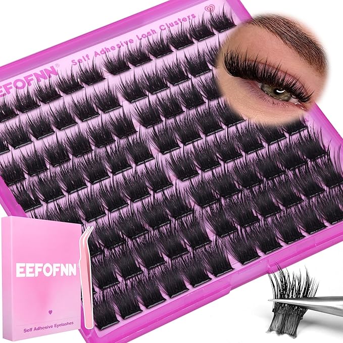 Pre Glued Eyelashes Clusters Wispy Self Adhesive Lash Clusters Press on Lashes Fluffy Self Adhesive Eyelashes Volume Glueless Lashes Clusters Thick Cluster Eyelash Extensions 10-16mm