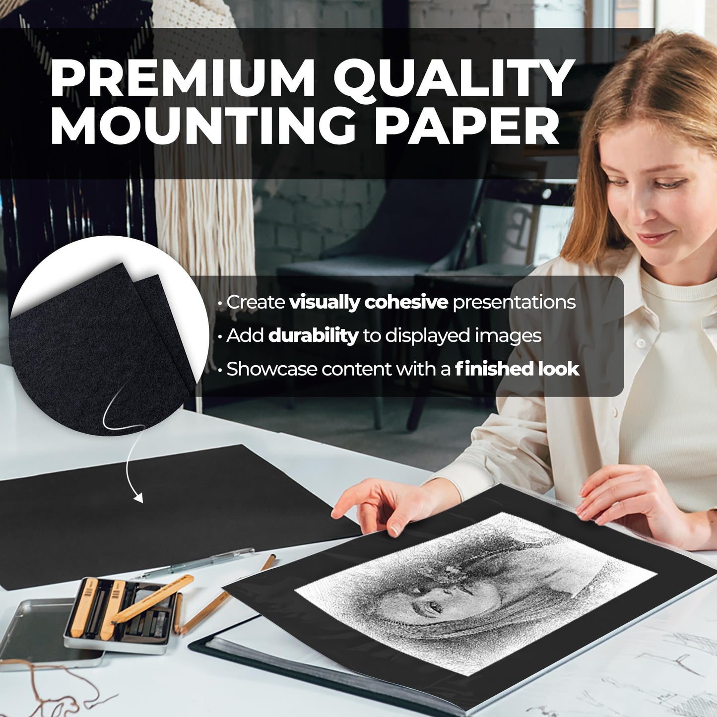 Dunwell 12x18 Art Portfolio Binder with Mounting Paper (Black), Large Portfolio Folder for Artwork Storage, 24 Clear Sleeves Display 48 Pages, 12 x 18 Presentation Book, Acid-Free Poly