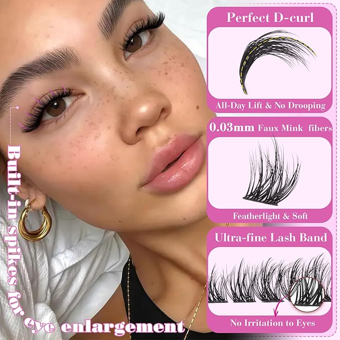 Fluffy Lash Clusters Wispy Eyelash Clusters 10-18MM 5D DIY Lashes Clusters D-Curl Natural Cluster Eyelash Extensions Manga Individual Lashes with Ultra-Thin Band by Pleell