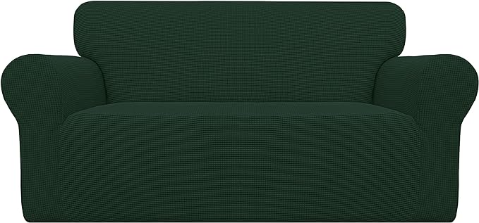 Easy-Going Stretch Oversized Loveseat Slipcover 1-Piece Sofa Cover Furniture Protector Couch Soft with Elastic Bottom for Kids Polyester Spandex Jacquard Fabric Small Checks Dark Green