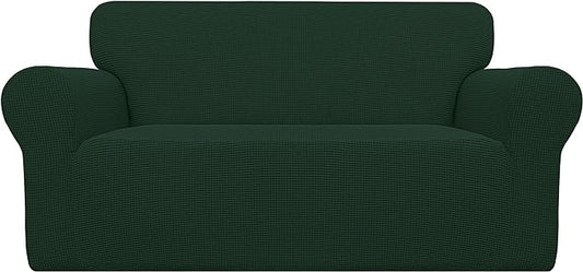 Easy-Going Stretch Oversized Loveseat Slipcover 1-Piece Sofa Cover Furniture Protector Couch Soft with Elastic Bottom for Kids Polyester Spandex Jacquard Fabric Small Checks Dark Green