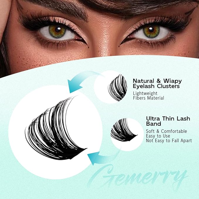 GEMERRY Lashes Clusters Kit Thick Lash Clusters 3 Styles 840Pcs Fluffy Lash Clusters Kit with Waterproof Bond and Seal Remover Tweezers for Beginners(60D+80D+100D)