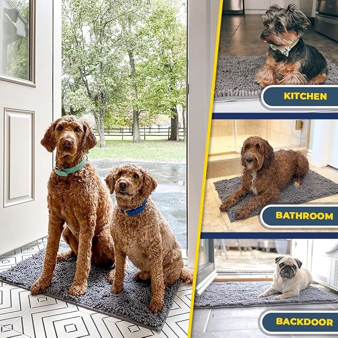 Muddy Mat® | Super Absorbent Door Mat Indoor, Microfiber Quick Dry Chenille Entryway Rug, Non-Slip Front Door Mat, Indoor Mats for Entryway, Machine Washable Pet Rug, Grey 36"x60"