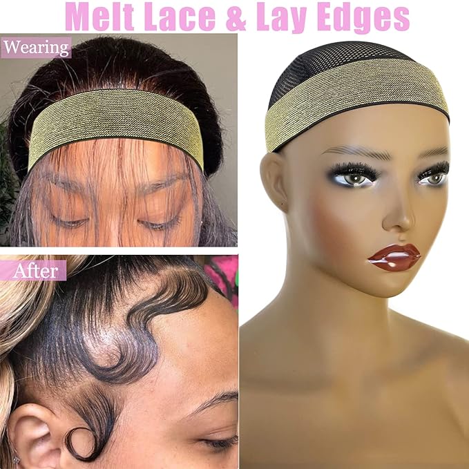 Elastic Bands for Wig Grip - Lace Melting Edge Wrap, Adjustable Magic Buckle to Lay Edges, 2 Pcs Wig Accessories