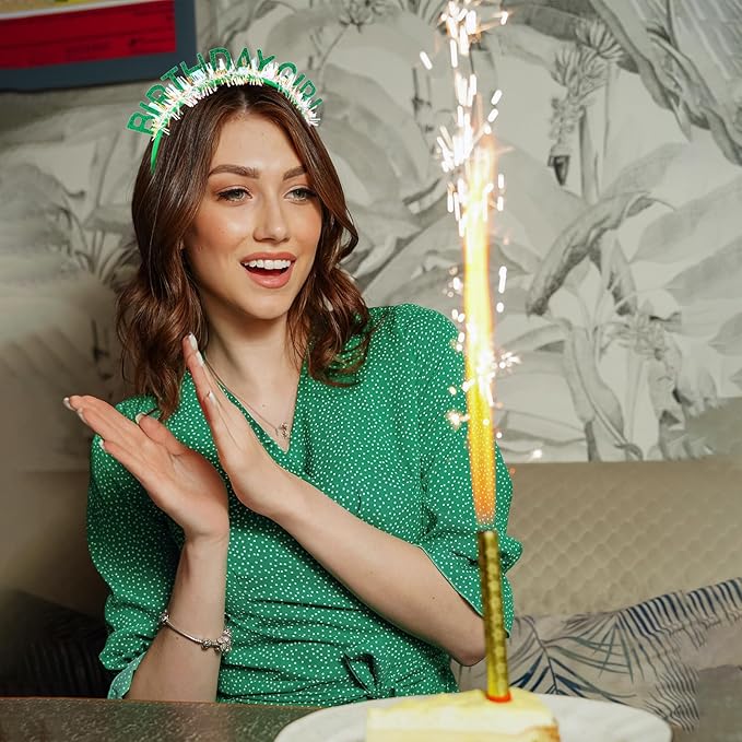 CIEHER Green Birthday Girl Headband Birthday Crown for Women Girls